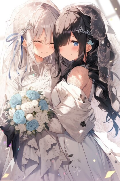 Um casal de lésbicas a casar.