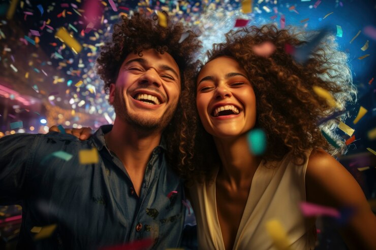 Foto grátis um casal de tiros médios a celebrar o ano novo.
