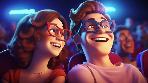 Um casal em 3D a ver um filme no cinema