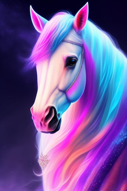 Foto grátis um cavalo com uma crina de arco-íris.