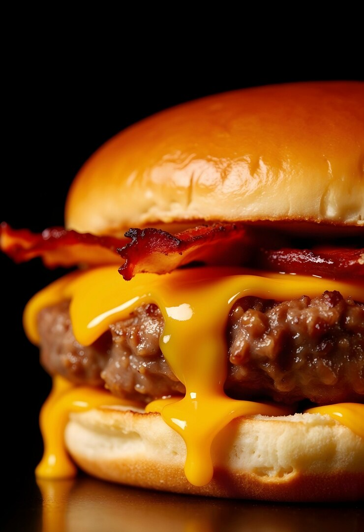Foto grátis um cheeseburger suculento com bacon.