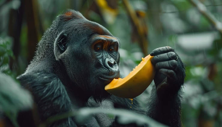Foto grátis um close de um belo gorila na natureza