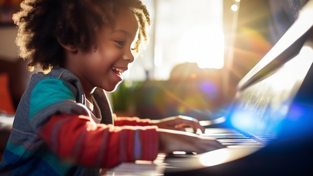 Foto grátis um close de um rapaz a tocar piano.