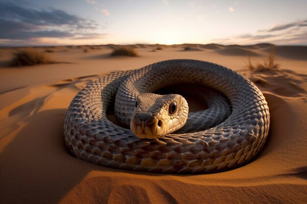 Um close de uma cobra no seu habitat natural