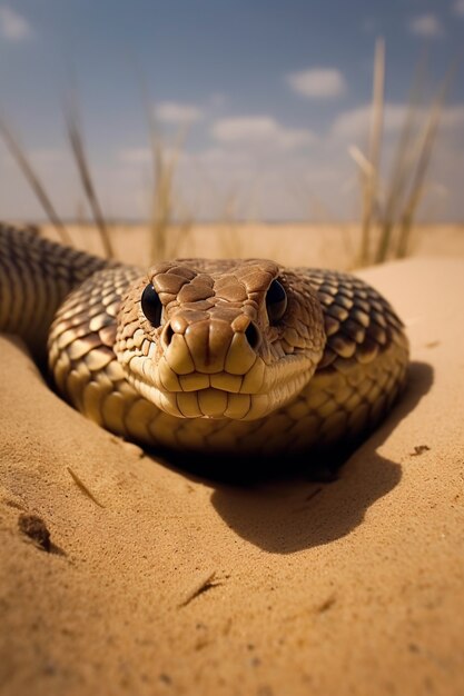 Um close de uma cobra no seu habitat natural