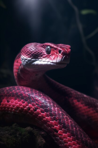 Um close de uma cobra no seu habitat natural