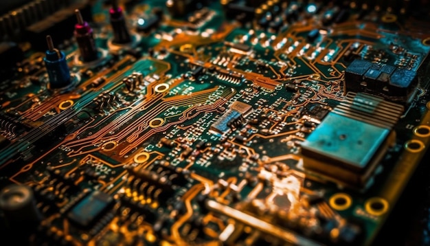 Um close-up de um computador com uma placa de circuito e a palavra circuito nela