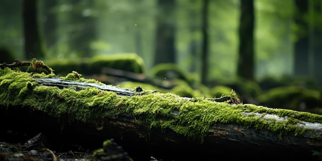 Um cobertor verde de musgo adorna uma árvore caída sussurrando histórias da floresta.