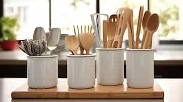 Foto grátis um conjunto de utensílios de cozinha sofisticados, integrando perfeitamente utilidade e elegância para os seus esforços culinários.
