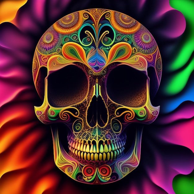 Foto grátis um crânio colorido com um padrão de cores diferentes.