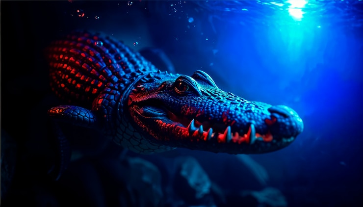 Foto grátis um crocodilo em close à luz de néon