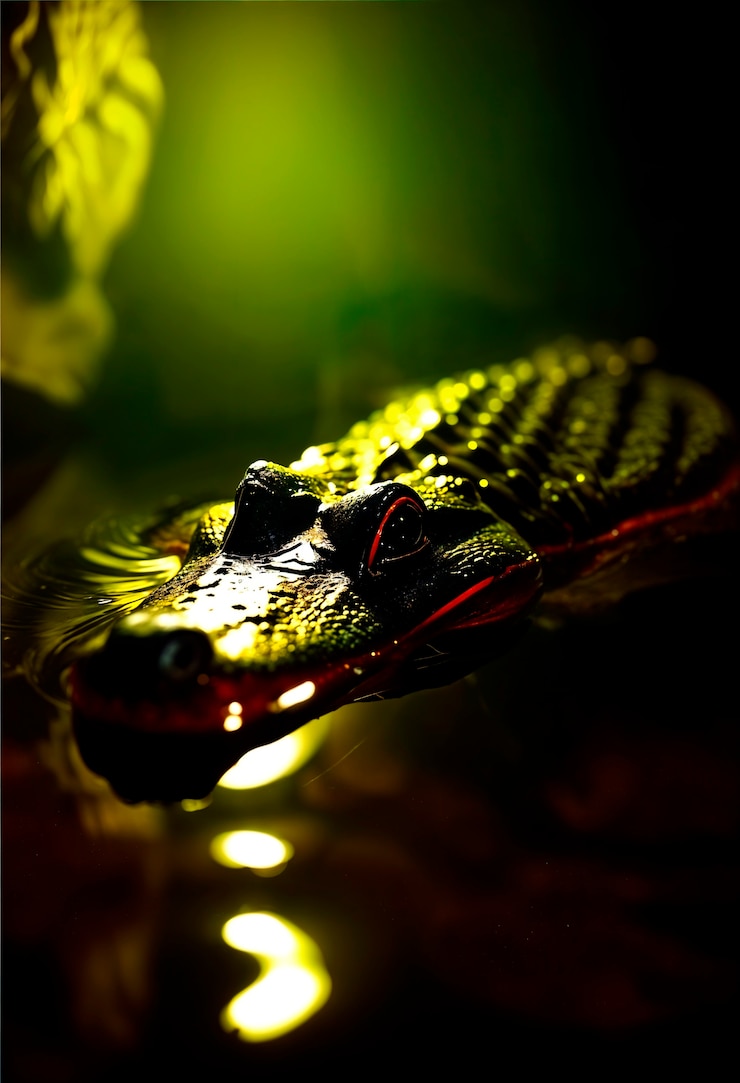Foto grátis um crocodilo em close à luz de néon