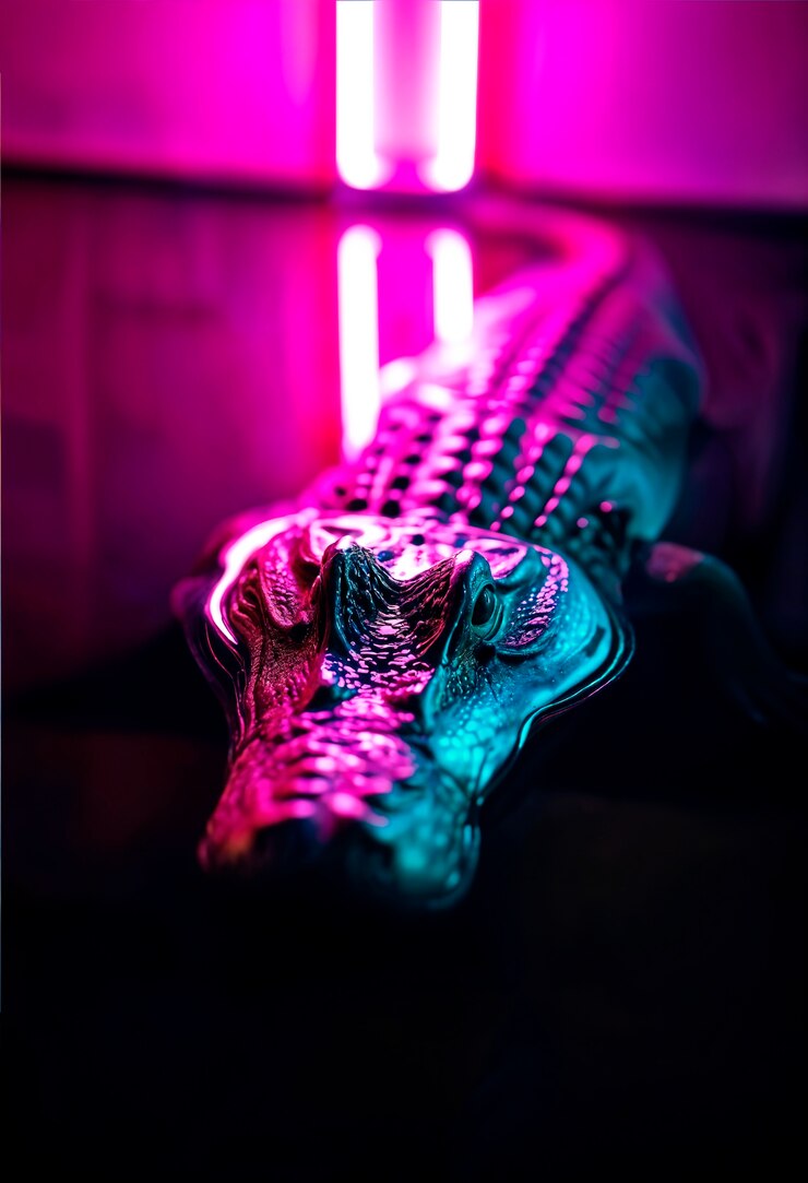 Foto grátis um crocodilo em close à luz de néon