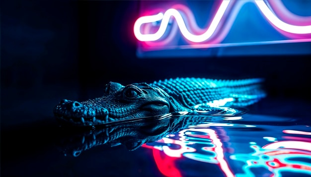Foto grátis um crocodilo em close à luz de néon