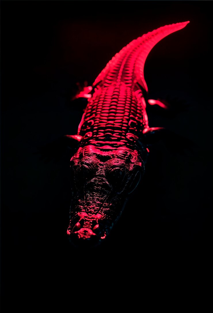 Foto grátis um crocodilo em close à luz de néon