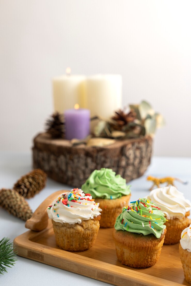 Foto grátis um delicioso arranjo de cupcakes para a festa de safári.