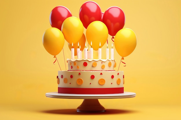 Foto grátis um delicioso bolo de aniversário com fundo amarelo.