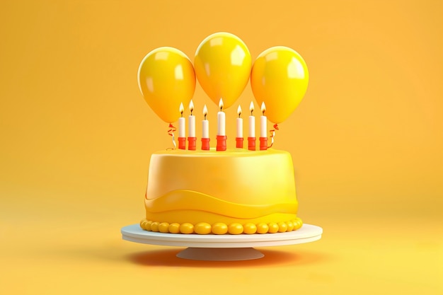 Foto grátis um delicioso bolo de aniversário com fundo amarelo.