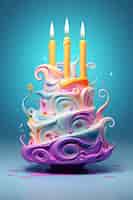 Foto grátis um delicioso bolo de aniversário com fundo azul.