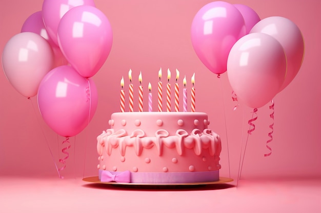 Foto grátis um delicioso bolo de aniversário com fundo rosa.