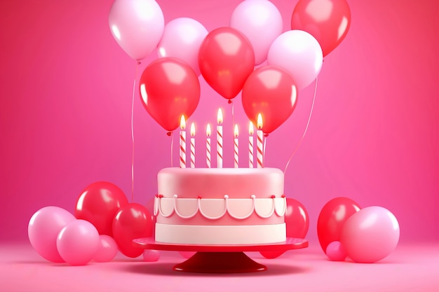 Foto grátis um delicioso bolo de aniversário com fundo rosa.