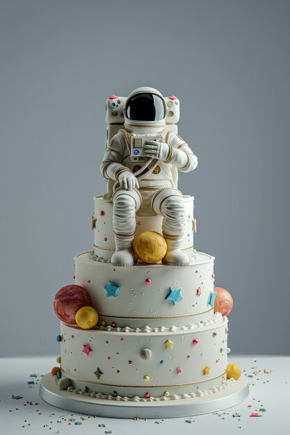 Um delicioso bolo de astronauta em 3D.