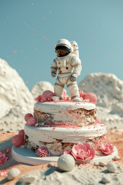 Foto grátis um delicioso bolo de astronauta em 3d.