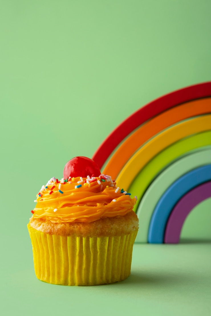 Foto grátis um delicioso cupcake arco-íris, natureza morta.