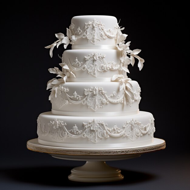 Um delicioso e lindo bolo de casamento.