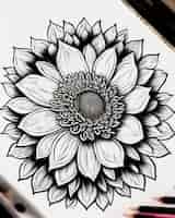 Foto grátis um desenho preto e branco de uma flor com um lápis de cor clara.