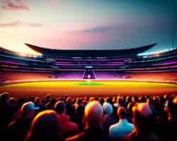 Foto grátis um estádio com telhado roxo e luzes que dizem a copa do mundo nele