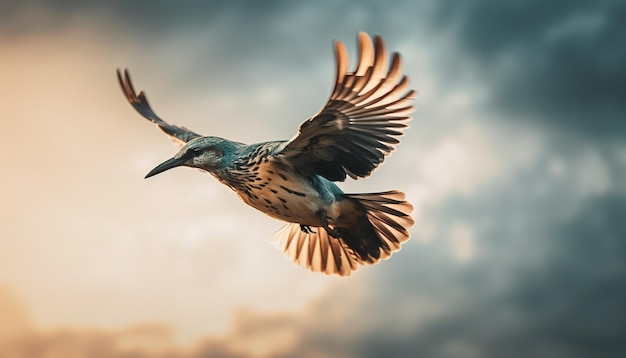 Foto grátis um estorninho macho voando no ar espalhando asas iridescentes na áfrica geradas por ia