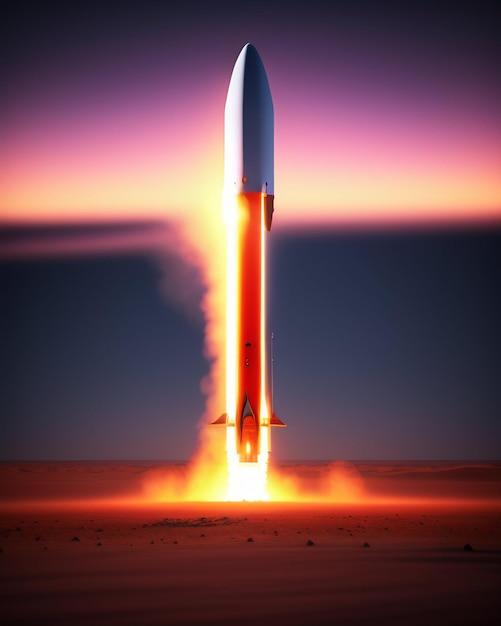 Um foguete que está começando a ser lançado com a palavra espaço nele