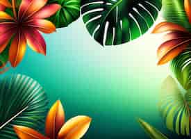 Foto grátis um fundo verde com folhas tropicais e um fundo azul.