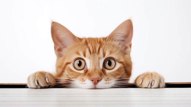 Foto grátis um gato brincalhão espreitando por trás de uma superfície branca