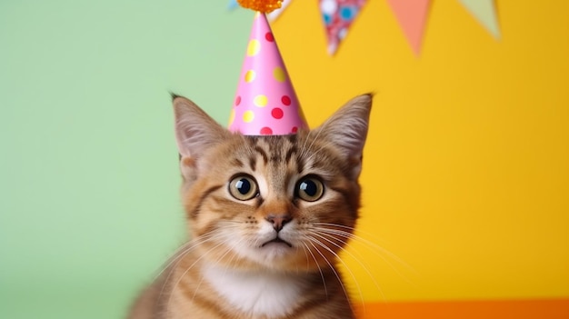 Um gato com um chapéu festivo