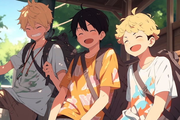 Foto grátis um grupo de meninos de estilo anime passando tempo juntos e desfrutando de sua amizade