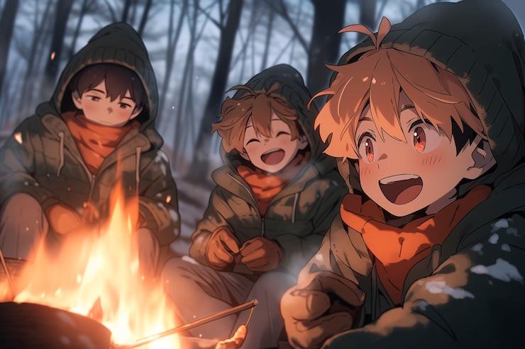 Foto grátis um grupo de meninos de estilo anime passando tempo juntos e desfrutando de sua amizade