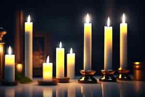 Foto grátis um grupo de velas é aceso em frente a uma lareira.