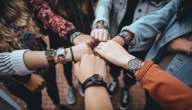 Foto grátis um grupo diversificado sorri, o trabalho em equipe leva ao sucesso gerado pela ia