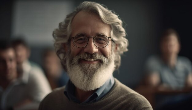 Um homem de barba e óculos sorri para a câmera.