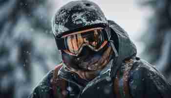 Foto grátis um homem sorridente desce uma montanha de snowboard gerada por ia