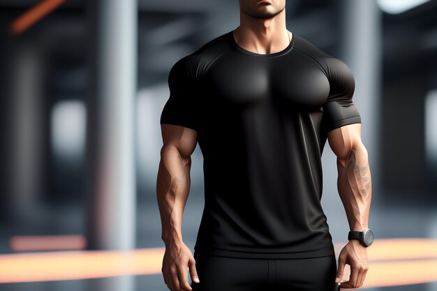 Um homem vestindo uma camisa preta que diz "músculo do braço".