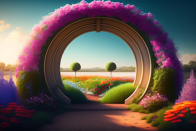 Foto grátis um jardim de flores com um arco-íris no meio.