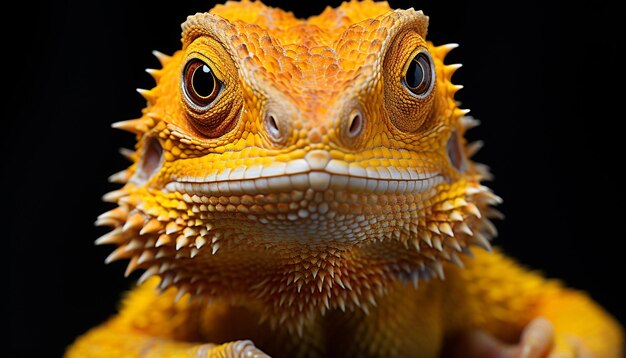 Um lagarto fofo com dentes afiados olhando para a câmera gerada pela inteligência artificial