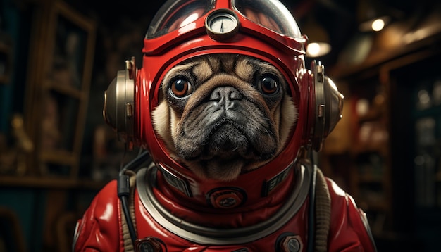 Um lindo cachorrinho bulldog francês usando um capacete de trabalho gerado por inteligência artificial