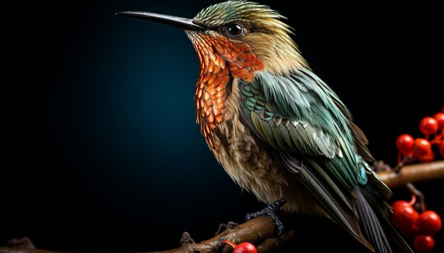 Foto grátis um lindo colibri pousado em um galho na natureza gerado por inteligência artificial