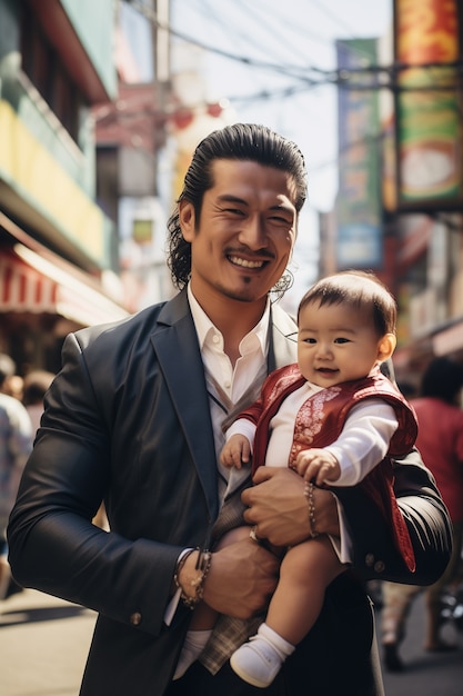 Foto grátis um lindo retrato de pai e filho em comemoração do dia do pai.