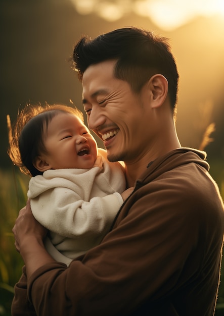 Foto grátis um lindo retrato de pai e filho em comemoração do dia do pai.