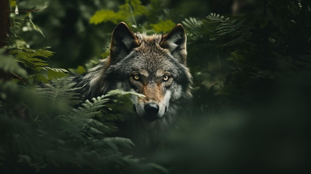 Foto grátis um lobo entre os arbustos da floresta